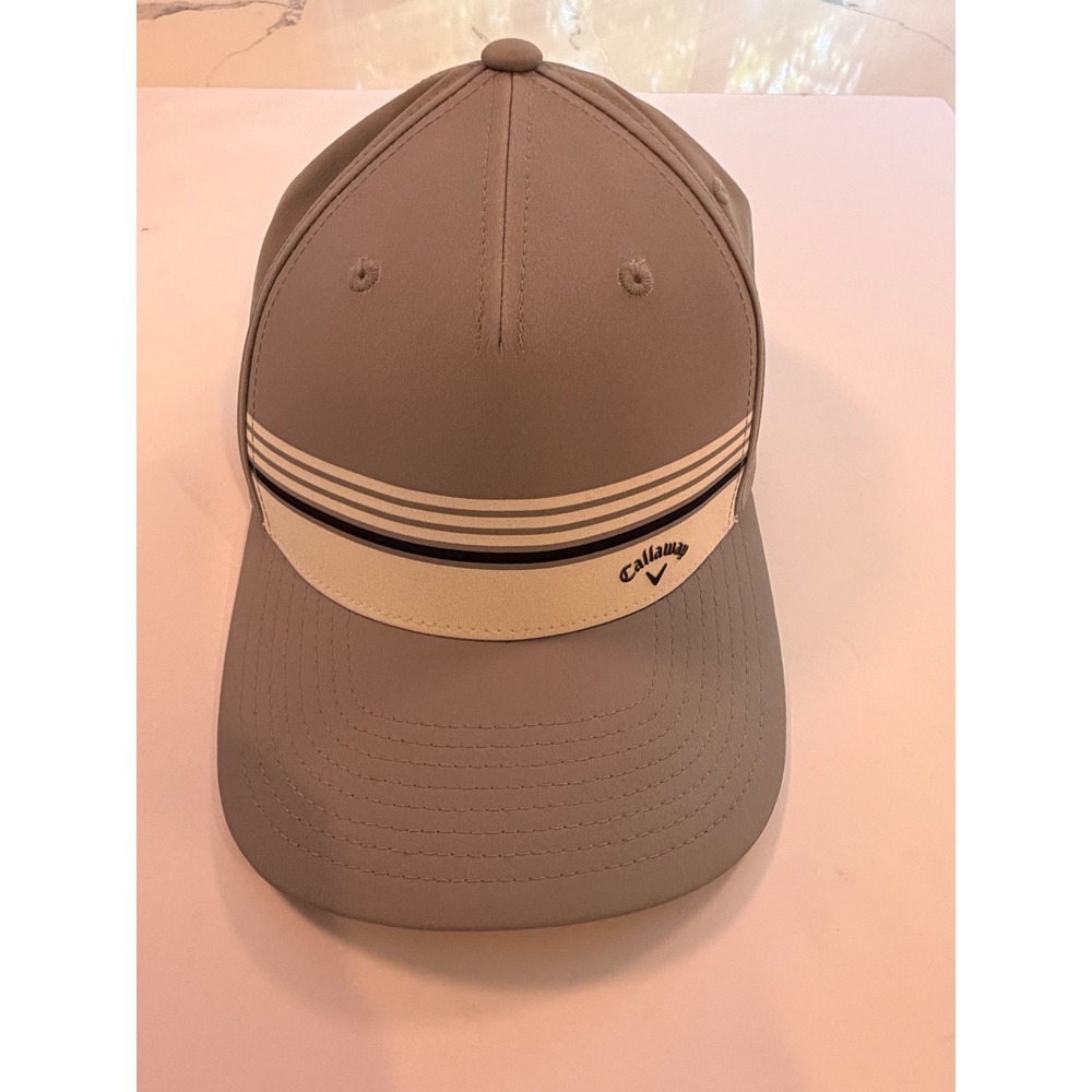 Callaway Golf Hat Mens Gray White Striped Flexfit 110 Adjustable Snapback Cap